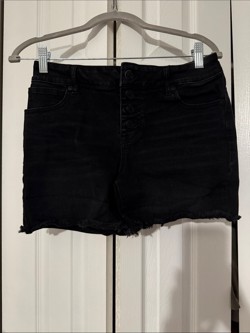 Maurices Black High-Rise Button-Front Denim Shorts
